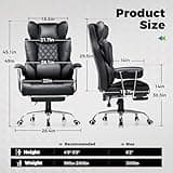 COMHOMA Big and Tall Office Chair, High Back Leather Gaming Chair with Footrest, Executive Ergonomic Office Chair with Pocket Spring Lumbar Support and with Outward Fixed Soft Armrests