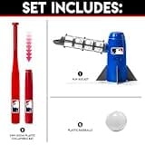 Franklin Sports MLB Kids Pitching Machine - POP ROCKET Kids Baseball Trainer - Includes 5 Plastic Baseballs & Baseball Bat, Multicolor Medium