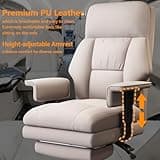 WXJHL Office Chair with Leg Rest, Leather High Back Executive Office Chair with Wheels, Ergonomic Desk Chairs with Lumbar Support for Home Office, Beige