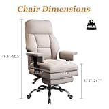 WXJHL Office Chair with Leg Rest, Leather High Back Executive Office Chair with Wheels, Ergonomic Desk Chairs with Lumbar Support for Home Office, Beige
