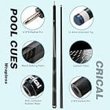 CRICAL Carbon Fiber Pool Cue Stick 58" Billiard Cue Sticks Professional Low Deflection Pool Sticks with 3/8 * 8 Pin Joint and 12.5mm Tip