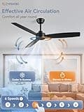 ZMISHIBO 2 Pack 52 Inch Outdoor Ceiling Fans with Remote, Black Ceiling Fan No light with Quiet Reversible DC Motor, 6 Speeds, 3 Blade Modern Ceiling Fans for Patio Living Room Bedroom Indoor