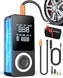 Cordless Tire Inflator Portable Air Compressor, 150 PSI Air Pump with Rechargeable Battery, Tire Pressure Gauge, 12V Car Power Adapter, Smart Air Pump for Car, Motorcycle, Bike, Ball
