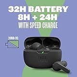 JBL Vibe Beam - True Wireless JBL Deep Bass Sound Earbuds, Bluetooth 5.2, Water & Dust Resistant, Hands-free call with VoiceAware, Up to 32 hours of battery life (Black)