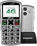 artfone A400 4G Cell Phone for Seniors丨Dumb Phone Unlocked with SOS Button丨2MP Camera丨2.4" LCD丨Super-Loud Speaker丨Speed Dial丨Basic Phone with 1800mAh Battery丨Charging Dock丨T-Mobile, Dual-Nano - Silver