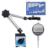 Electronic Digital Dial Indicator with Magnetic Base Holder Fine Adjustable Long Arm 0-1" / 25.4mm Inch/Metric Conversion Professional Gauge 0.01mm/0.001"