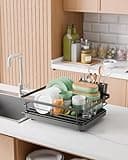 Kitsure Dish Drying Rack for Kitchen Counter, Stainless Steel Sink Organization and Storage Essentials with Cutlery Holder, Home and Appartment Decor, 12''W x 15.5''L, Black