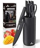 Knife Set, Brewin Kitchen Knife Set, Knives Set for Kitchen, Universal Knife Block, Utility Knife Block Set, Kitchen Essentials, New Home Essentials, Apartment Essentials, Dishwasher Safe