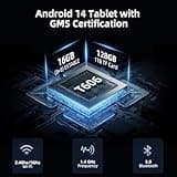 Tablet 10 Inch Android 14 Tablet, 16GB RAM 128GB ROM, 1TB Expansion, Octa-core, Large Capacity Battery, 5MP + 8MP Dual Camera, 5G/2.4G WiFi, Bluetooth 5.0, GPS, Drop-Proof Case - Black (Black)