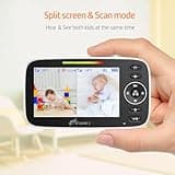 iFamily Split Screen Baby Monitor, Large Display Video Baby Monitor with 2 Cameras and Audio, Long Range, Remote pan tilt, Night Vision, Temperature Sensor, 2 Way Talk, Feeding Clock and lullabies.