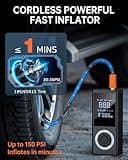 Tire Inflator Portable Air Compressor, 150 PSI Smart Air Pump for Car Tires with Digital Pressure Gauge, LED Light, 12V Car Power Adapter, Storage Box
