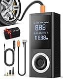 Tire Inflator Portable Air Compressor, 150 PSI Smart Air Pump for Car Tires with Digital Pressure Gauge, LED Light, 12V Car Power Adapter, Storage Box