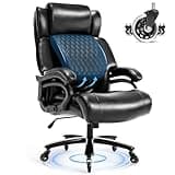 Big and Tall Office Chair 600LBS, Executive Office Chairs with Adjustable Lumbar Support, PU Leather Heavy Duty Ergonomic Desk Chair, Wider High Back Rocking Computer Chair with Rubber Wheels, Black