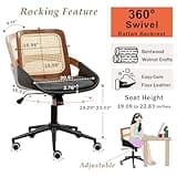 Home Office Desk Chair with Ergonomic Rattan Backrest, Walnut Crafts, Curved Arms, Faux Leather, Caster Wheels, Height Adjustable, Computer Chair for Desk Work, Executive Task, Conference Room - Black