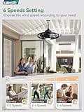 LEDIARY 20" Outdoor Ceiling Fan with Lights,IP65 Waterproof Gazebo Hanging Fan with Remote Control Smart App, Plug in Caged Ceiling Fan with 3CCT 6-Speeds for Patio Porch Pergola(Black)