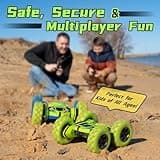 Threeking RC Stunt Cars Remote Control Car Double-Sided Driving 360-degree Flips Rotating Car Toy, Green
