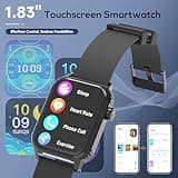 TRAUSI Smart Watches for Women Men, 1.83" HD Smartwatch with 120 Sports Modes, IP67 Waterproof, Bluetooth Call and Music Control；Heart Rate and Sleep Monitor (Black)