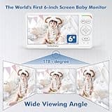 HelloBaby Baby Monitor with 6" World First IPS Screen 30-Hrs Battery, Remote Pan/Tilt/Zoom Camera, No WiFi Video Baby Monitor Camera and Audio, ECO, VOX, 2-Way Talk, Night Vision, 1000ft, Portable