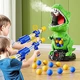 NIPLOOOW Dinosaur Shooting Toys for Kids 3-5 Years, Movable Target Shooting Games with 2 Air Pump Launcher, Interactive Competition Game Gift for Boys and Girls Ages 3 4 5 6 7 8 Years Old