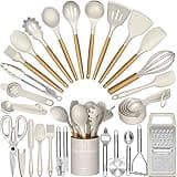 Umite Chef Silicone Kitchen Utensil Set, 34PCS Heat Resistant Kitchen Gadgets and Tools With Grater, Wood Handles for Nonstick Cookware