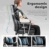 COMHOMA Big and Tall Office Chair, High Back Leather Gaming Chair with Footrest, Executive Ergonomic Office Chair with Pocket Spring Lumbar Support and with Outward Fixed Soft Armrests