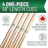 Players Set of One Piece House Pool Cue Sticks - Professional Quality for Commercial Or Residential Use (4 Cues)