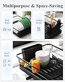 Kitsure Dish Drying Rack for Kitchen Counter, Stainless Steel Sink Organization and Storage Essentials with Cutlery Holder, Home and Appartment Decor, 12''W x 15.5''L, Black