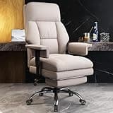 WXJHL Office Chair with Leg Rest, Leather High Back Executive Office Chair with Wheels, Ergonomic Desk Chairs with Lumbar Support for Home Office, Beige