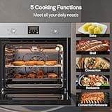 Empava Single Gas Wall Oven with 5 Cooking Funcitons 24 inch, Built-in Convection Fan, NG Only Mechanical Control Knobs, Digital Display Panel, 2.3 cubic feet, Stainless Steel
