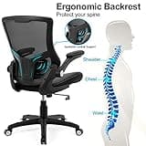 Office Chair Ergonomic Desk Chair, Computer PU Leather Home Office Chair, Swivel Mesh Back Adjustable Lumbar Support Flip-up Arms Executive Task Chair