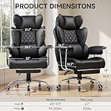 COMHOMA Big and Tall Office Chair, High Back Leather Gaming Chair with Footrest, Executive Ergonomic Office Chair with Pocket Spring Lumbar Support and with Outward Fixed Soft Armrests