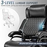 Big and Tall Office Chair 600LBS, Executive Office Chairs with Adjustable Lumbar Support, PU Leather Heavy Duty Ergonomic Desk Chair, Wider High Back Rocking Computer Chair with Rubber Wheels, Black