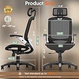 GABRYLLY Ergonomic Office Chair, High Back Home Desk Chair with Headrest, Flip-Up Arms, 90-120° Tilt Lock and Wide Cushion, Big and Tall Mesh Chairs for Man Woman, Black Task Chair