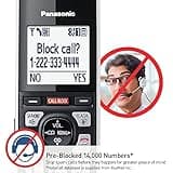 Panasonic Cordless Phone with Advanced Call Block, Link2Cell Bluetooth, One-Ring Scam Alert, and 2-Way Recording with Answering Machine, 5 Handsets - KX-TGF975B (Black with Silver Trim)