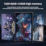 Tablet 10 Inch Android 14 Tablet, 16GB RAM 128GB ROM, 1TB Expansion, Octa-core, Large Capacity Battery, 5MP + 8MP Dual Camera, 5G/2.4G WiFi, Bluetooth 5.0, GPS, Drop-Proof Case - Black (Black)