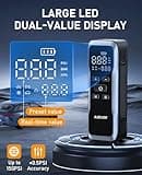 JUSUOX Tire Inflator Portable Air Compressor, Air Pump for Car Tires 150PSI Cordless Rechargeable Battery and 12V DC, Electric Bike Pump with Pressure Gauge, Auto Shutoff, for Ball, Motorcycle