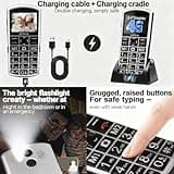 artfone A400 Pro Silver - Large Button Cell Phone for Seniors丨4G LTE Unlocked Phones with SOS Button丨2MP Rear Camera丨Charging Dock丨1800mAh丨Dual SIM丨Speed Dial丨Volume Boost丨Hands-free丨Dumb Phone丨USB-C