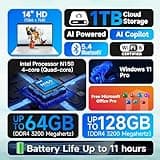 HP Student Business Laptop Computer - Intel N150 Processor, 16GB RAM, 384GB Storage (128GB UFS+256GB MSD), Microsoft Office Lifetime, w/DVD Drive, Copilot AI, 1TB Cloud Storage, AI Powered, Green