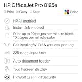 HP OfficeJet Pro 8125e Wireless All-in-One Color Inkjet Printer, Print, scan, Copy, ADF, Duplex Printing Best-for-Home Office, 3 Month Instant Ink Trial Included, AI-Enabled (405T6A)