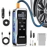 JUSUOX Tire Inflator Portable Air Compressor, Air Pump for Car Tires 150PSI Cordless Rechargeable Battery and 12V DC, Electric Bike Pump with Pressure Gauge, Auto Shutoff, for Ball, Motorcycle