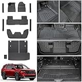 HOUCLEMIC Floor Mats for 2023-2025 Honda Pilot Cargo Mat with Backrest Mat All Weather TPE Cargo Liner Car Mats Replacement Protection for 2025 Honda Pilot Accessories Door Sill Protector