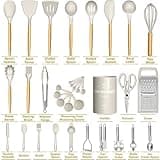 Umite Chef Silicone Kitchen Utensil Set, 34PCS Heat Resistant Kitchen Gadgets and Tools With Grater, Wood Handles for Nonstick Cookware