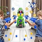 NIPLOOOW Dinosaur Shooting Toys for Kids 3-5 Years, Movable Target Shooting Games with 2 Air Pump Launcher, Interactive Competition Game Gift for Boys and Girls Ages 3 4 5 6 7 8 Years Old