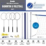 Franklin Sports Volleyball + Badminton Sets - Beach + Backyard Combo Complete Outdoor Lawn Game Set - Volleyball, Pump, Badminton Rackets, Birdies, Net + Poles Included