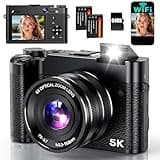 5K Digital Camera, 64MP Cameras for Photography with 6X Optical Zoom & Autofocus, WiFi Vlogging Camera for YouTube Video, Dual-Lens, 2 Batteries, 64GB Card & Flash, Best Cameras for Content Creators