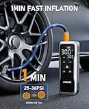 JUSUOX Tire Inflator Portable Air Compressor, Air Pump for Car Tires 150PSI Cordless Rechargeable Battery and 12V DC, Electric Bike Pump with Pressure Gauge, Auto Shutoff, for Ball, Motorcycle
