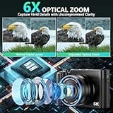 5K Digital Camera, 64MP Cameras for Photography with 6X Optical Zoom & Autofocus, WiFi Vlogging Camera for YouTube Video, Dual-Lens, 2 Batteries, 64GB Card & Flash, Best Cameras for Content Creators