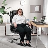 Big and Tall Office Chair 600LBS, Executive Office Chairs with Adjustable Lumbar Support, PU Leather Heavy Duty Ergonomic Desk Chair, Wider High Back Rocking Computer Chair with Rubber Wheels, Black