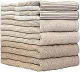 Premium Kitchen Towels (20”x 28”, 6 Pack) | Large Cotton Kitchen Hand Towels | Flat & Terry Dish Towel | Highly Absorbent Tea Towels Set with Hanging Loop | Tan