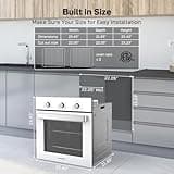 24" Single Wall Oven, ThermoMate 2.79 Cu.ft. Electric Wall Oven with 5 Cooking Functions, White Built-in Ovens with Mechanical Knobs Control, ETL Certified